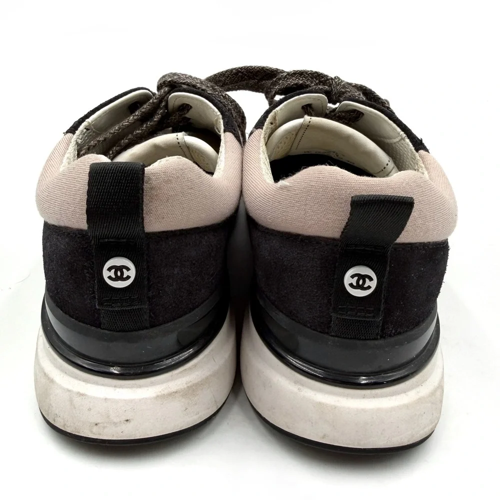 Chanel Suede CC Logo Sneakers Low Top Black Pink Lace-Up‎ Sz 40 / 10 Women
